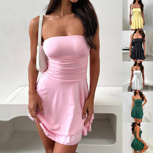 Y2K pleated tube-top summer dress