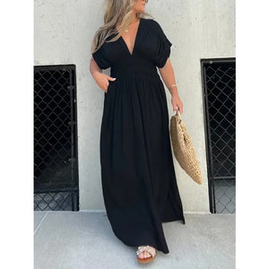 bat-sleeve v-neck dress