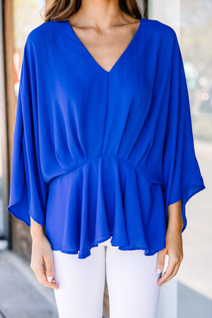 Tell It All Royal Blue Kimono Sleeve Blouse
