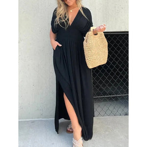 bat-sleeve v-neck dress