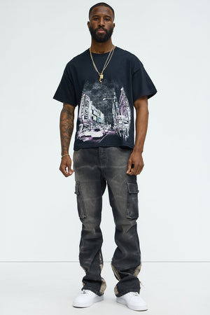 Elan de Paris™ Kaine Stacked Slim Flare Jeans - Black Wash