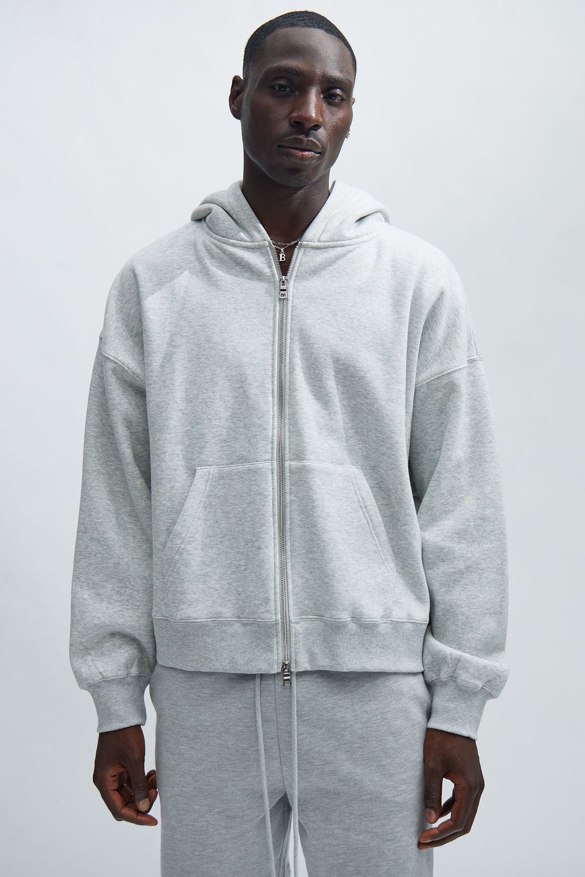 Elan de Paris™ yson Oversized Heavyweight Zip Up - Heather Grey