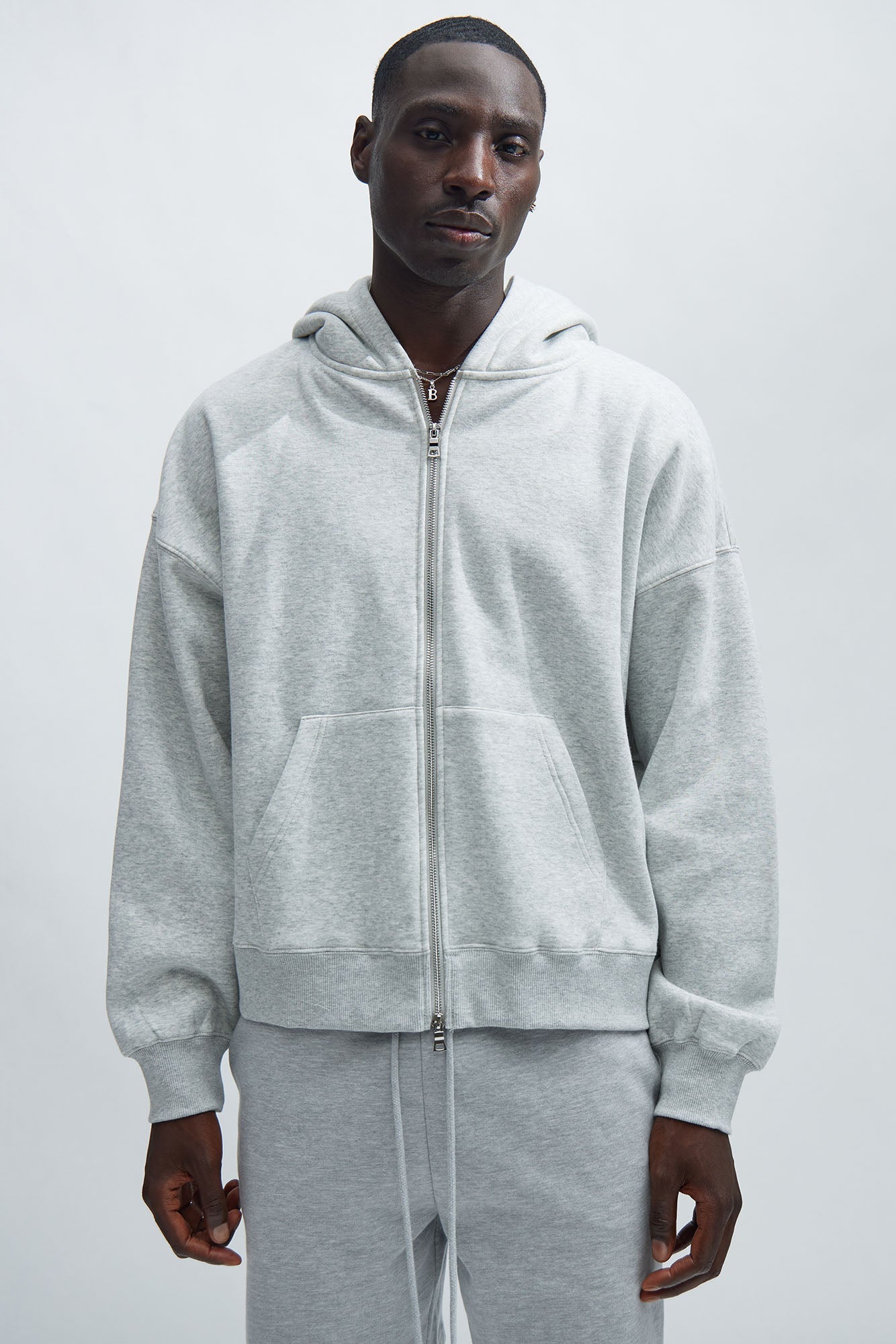 Elan de Paris™ yson Oversized Heavyweight Zip Up - Heather Grey