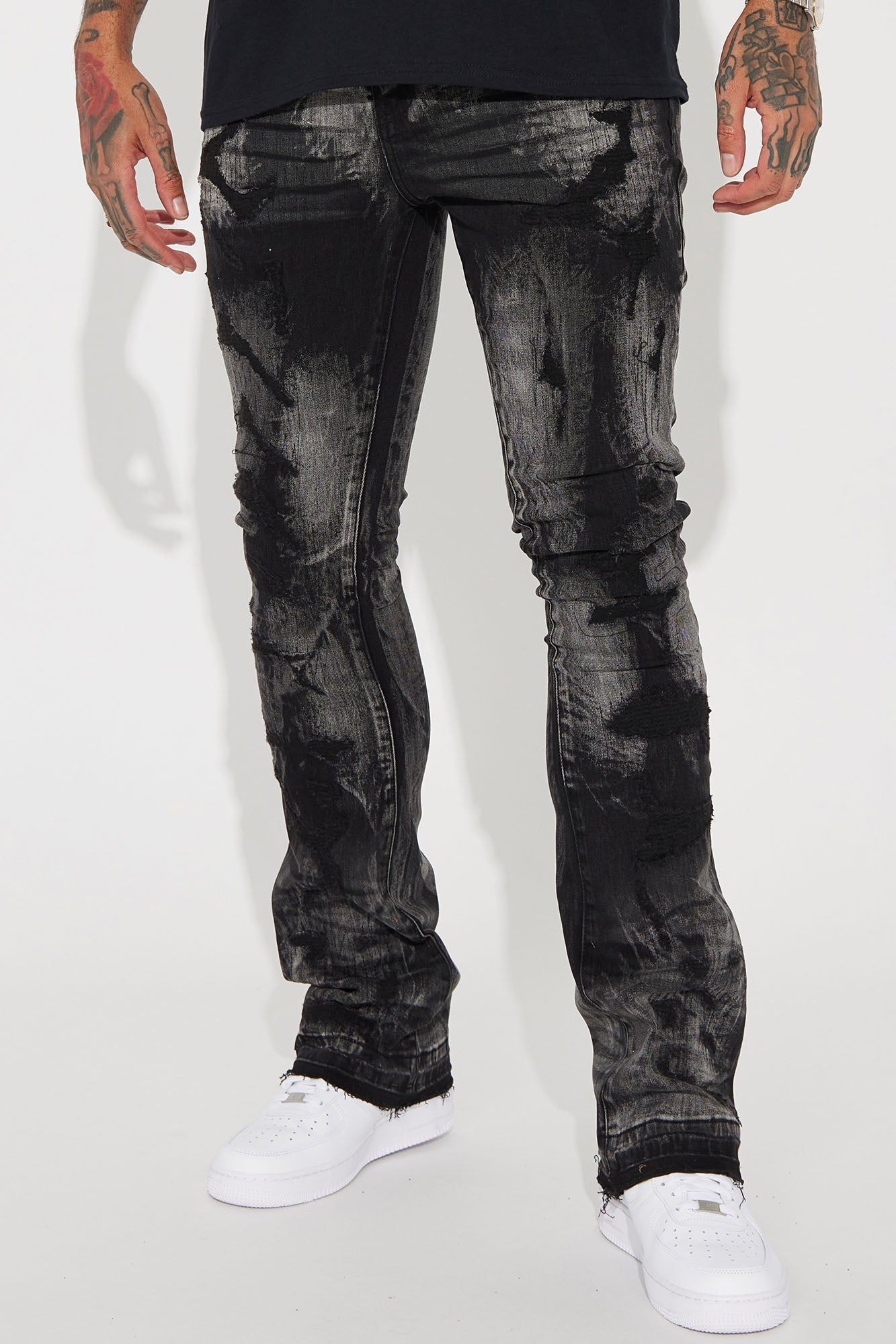 Elan de Paris™ No Cap Stacked Skinny Flare Jeans - Black Wash