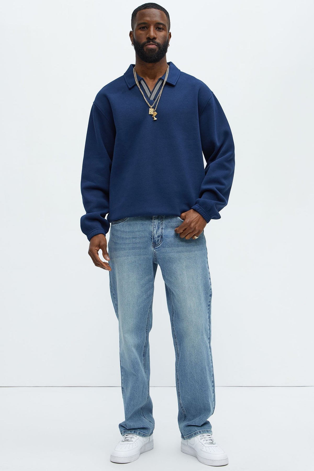 Elan de Paris™ Tyson Be Alright Long Sleeve Polo - Navy