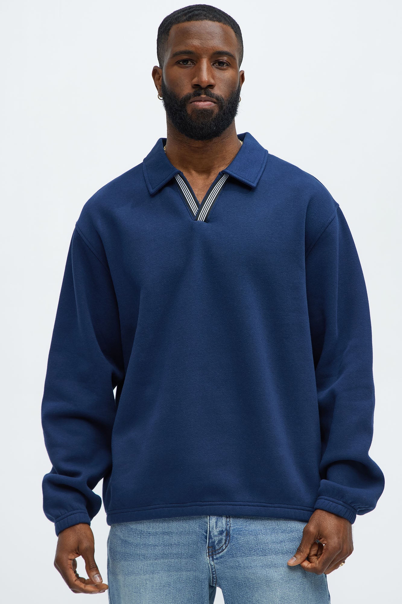 Elan de Paris™ Tyson Be Alright Long Sleeve Polo - Navy