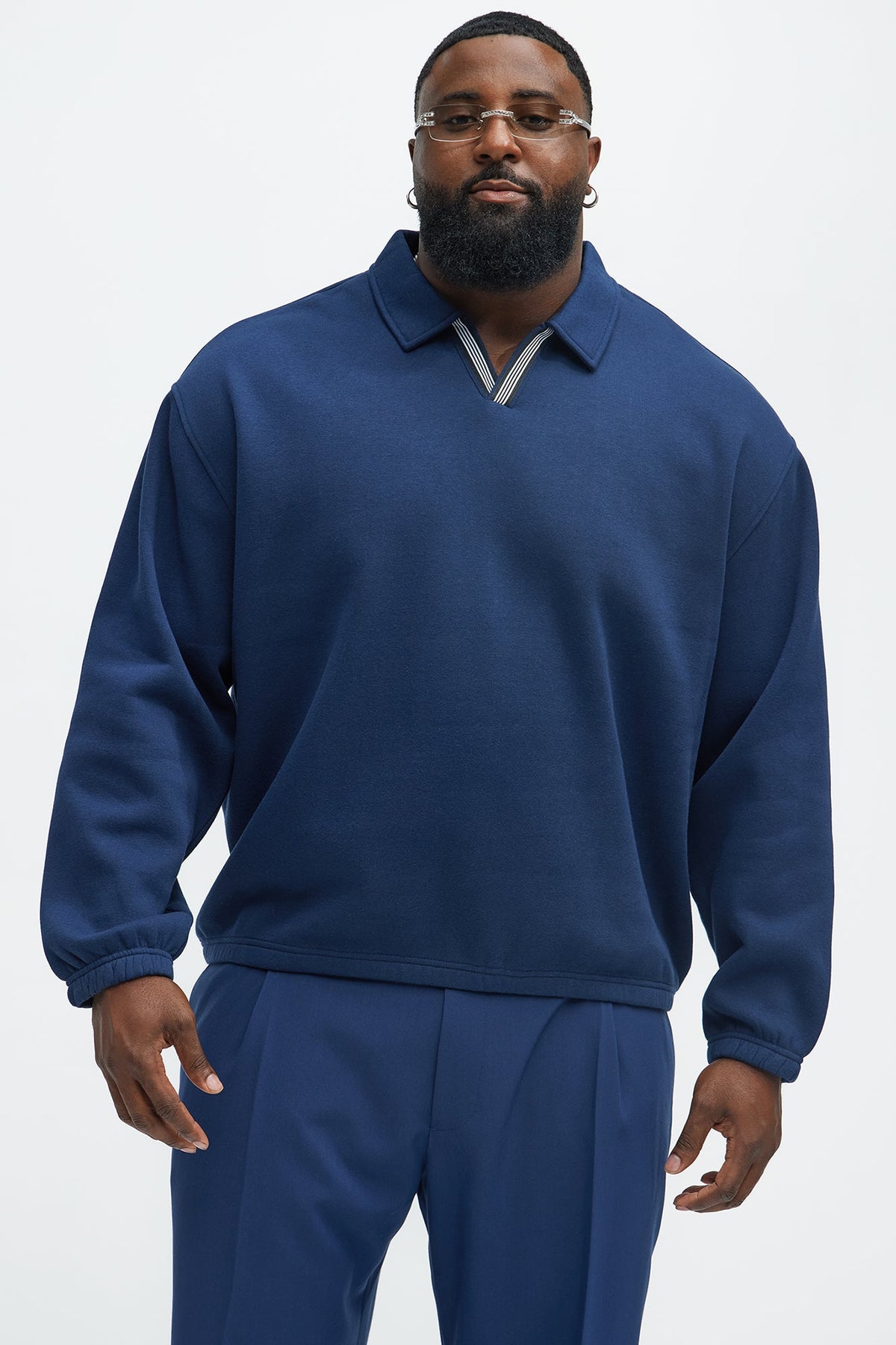 Elan de Paris™ Tyson Be Alright Long Sleeve Polo - Navy