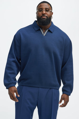 Elan de Paris™ Tyson Be Alright Long Sleeve Polo - Navy