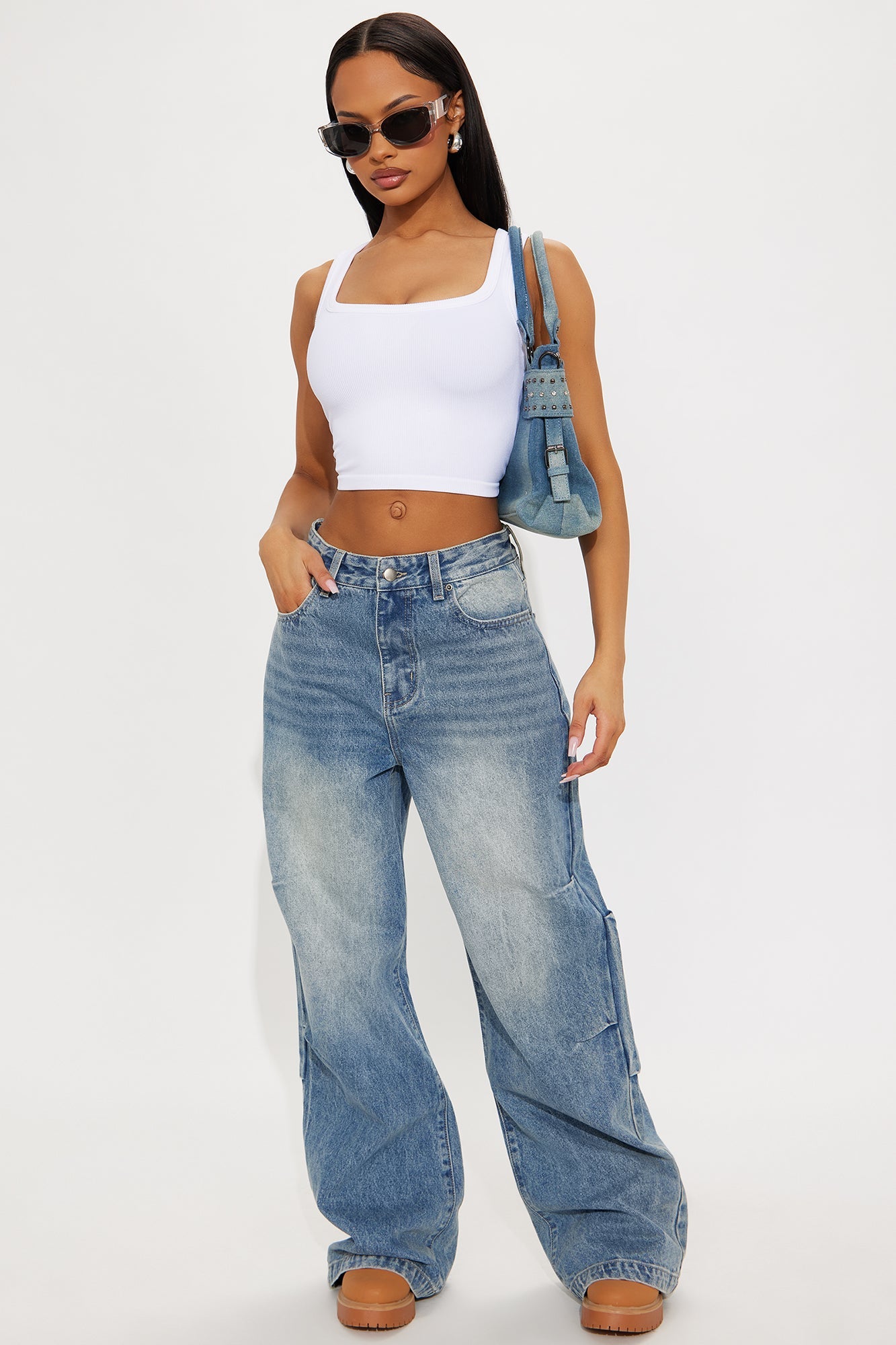 Elan de Paris™ Sight Unseen Loose Wide Leg Denim Jeans - Medium Wash