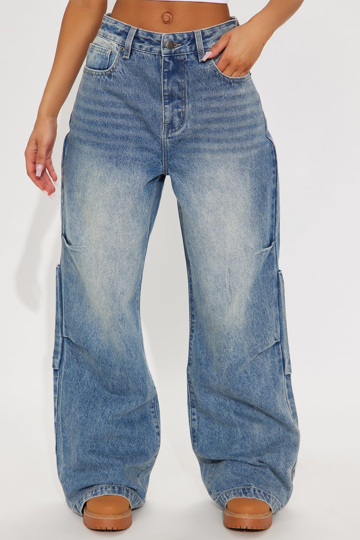 Elan de Paris™ Sight Unseen Loose Wide Leg Denim Jeans - Medium Wash