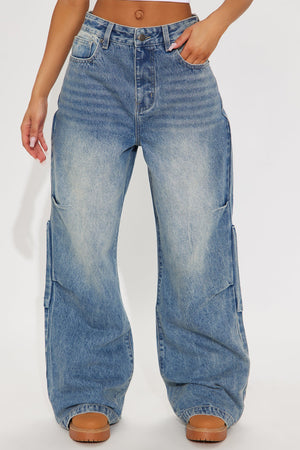 Elan de Paris™ Sight Unseen Loose Wide Leg Denim Jeans - Medium Wash