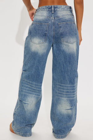 Elan de Paris™ Sight Unseen Loose Wide Leg Denim Jeans - Medium Wash