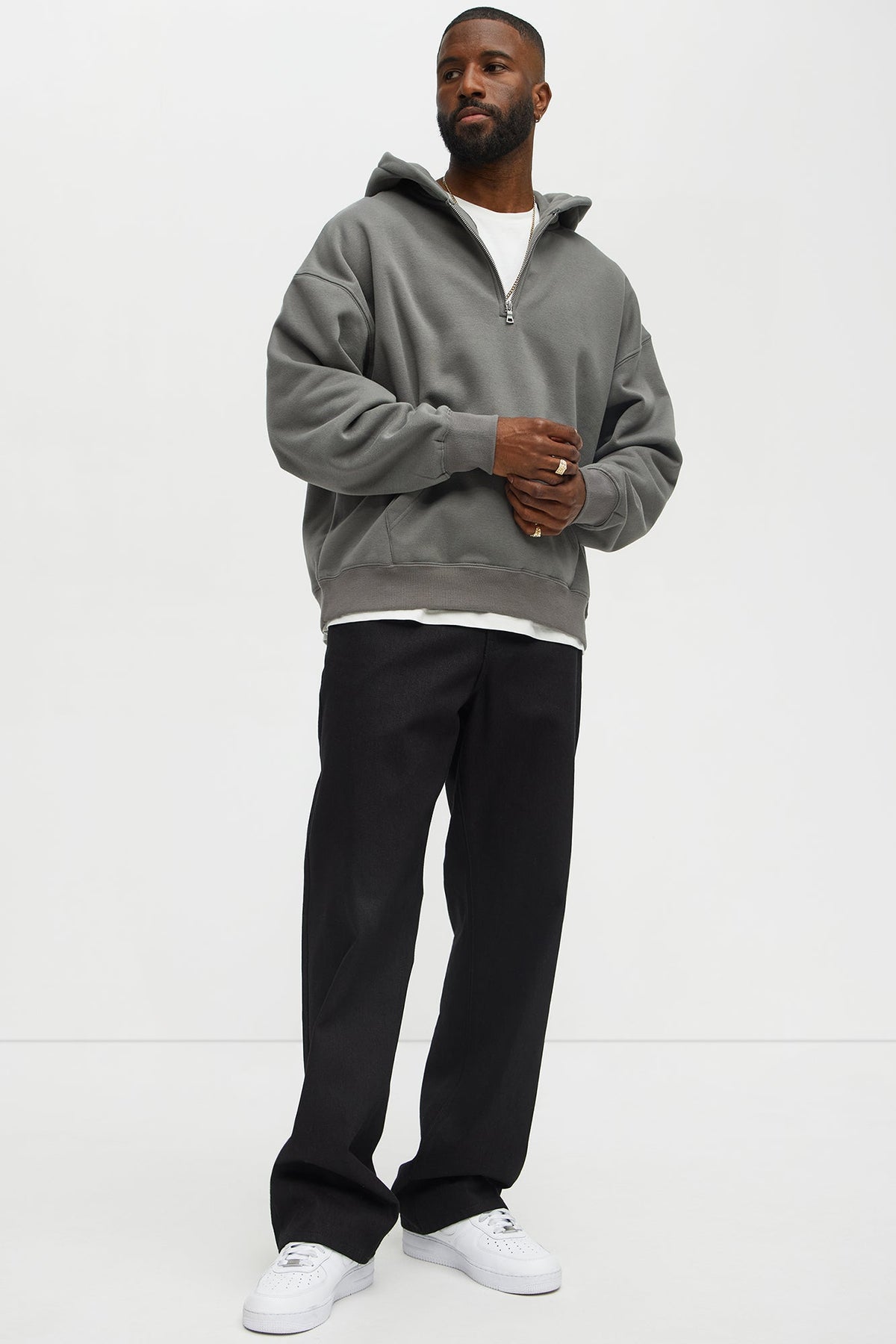 Elan de Paris™ Tyson Oversized Heavyweight Quarter Zip Hoodie - Charcoal