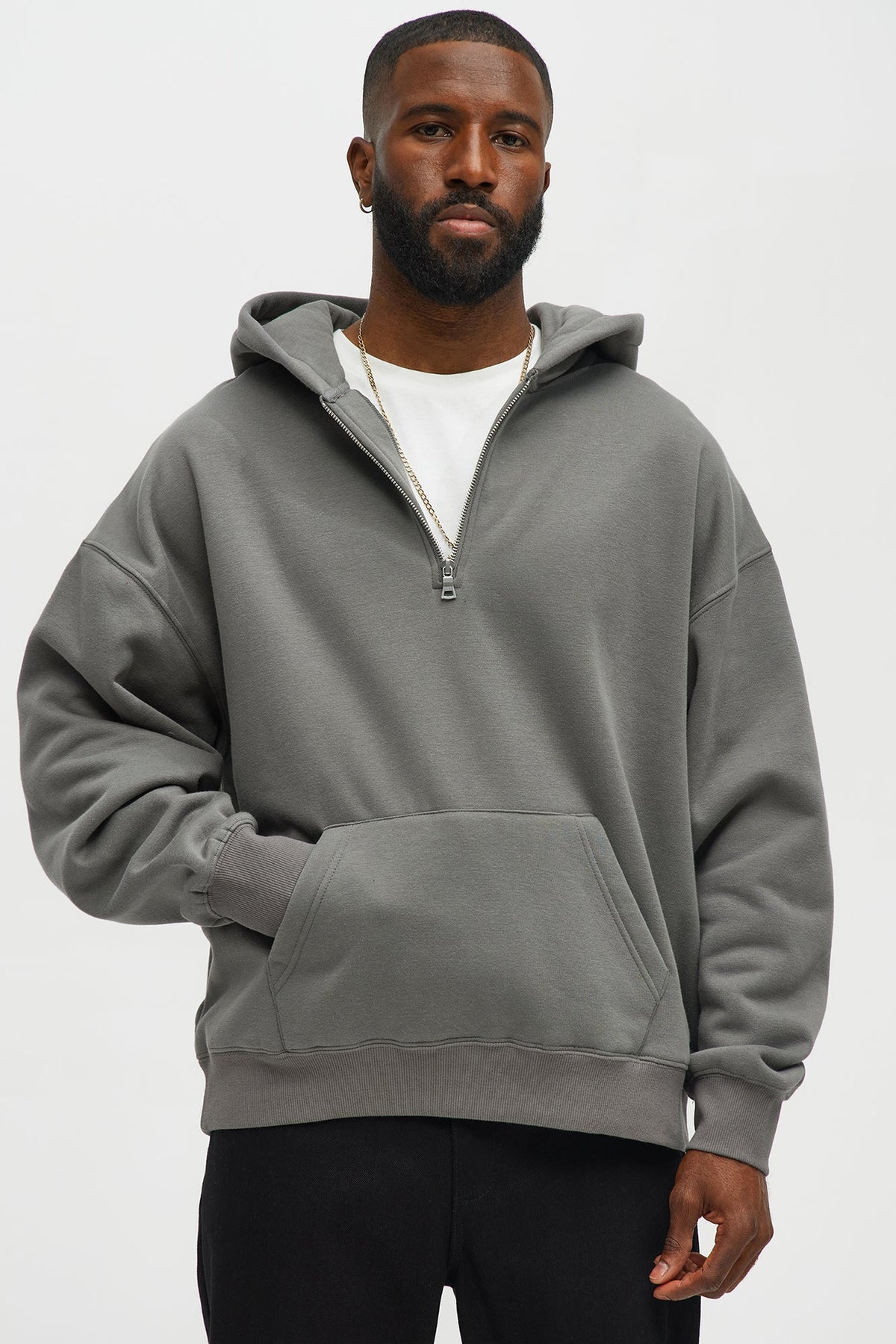 Elan de Paris™ Tyson Oversized Heavyweight Quarter Zip Hoodie - Charcoal