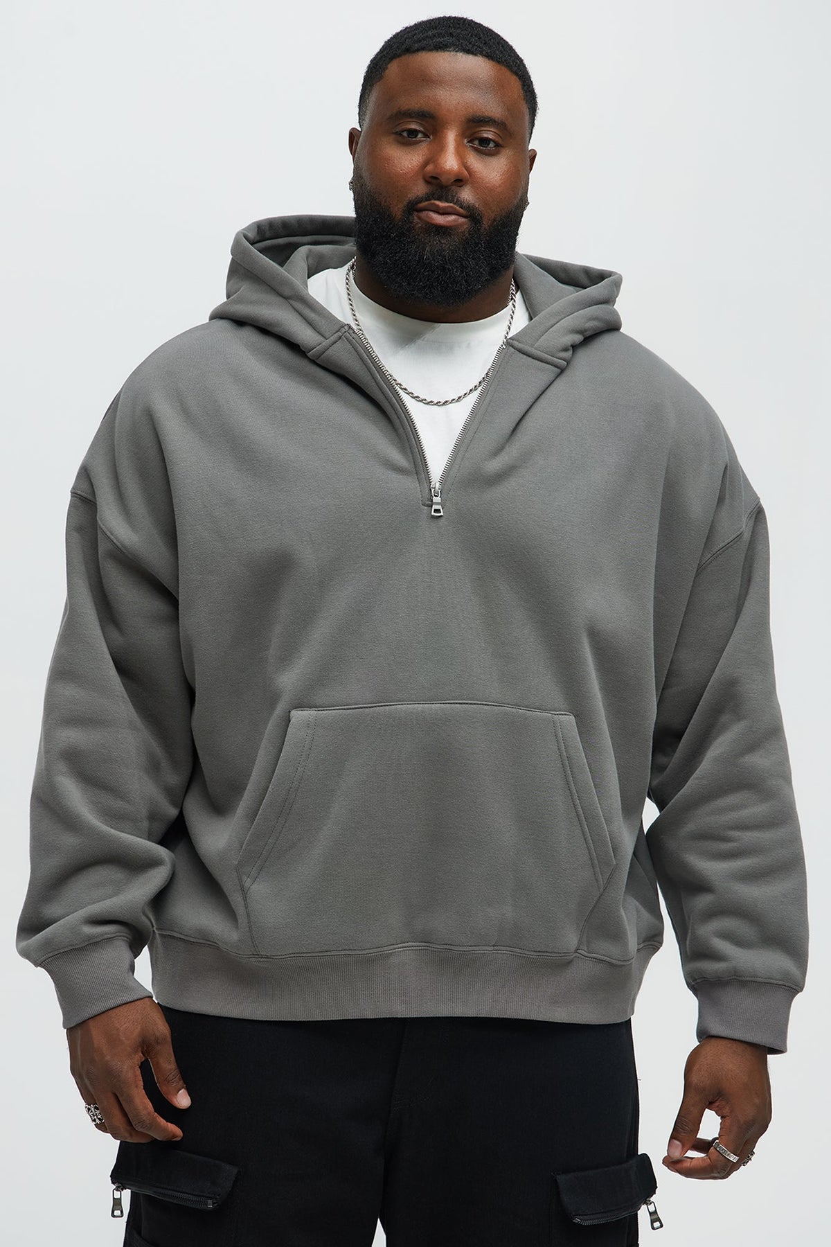 Elan de Paris™ Tyson Oversized Heavyweight Quarter Zip Hoodie - Charcoal