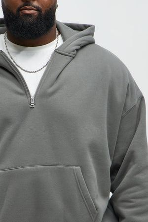 Elan de Paris™ Tyson Oversized Heavyweight Quarter Zip Hoodie - Charcoal