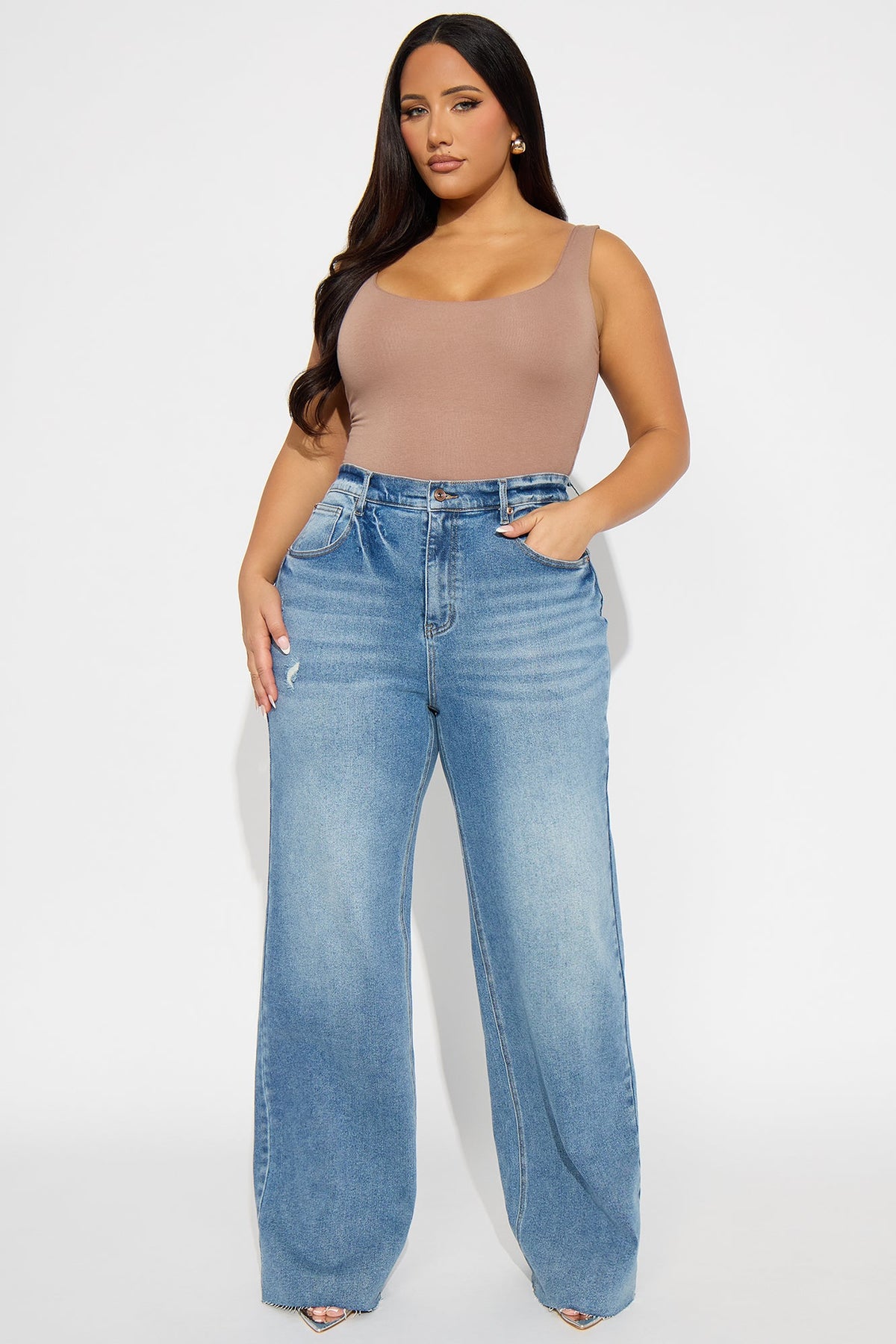 Elan de Paris™ Tall Nova 90's Baby Basic Stretch Wide Leg Jean - Medium Wash