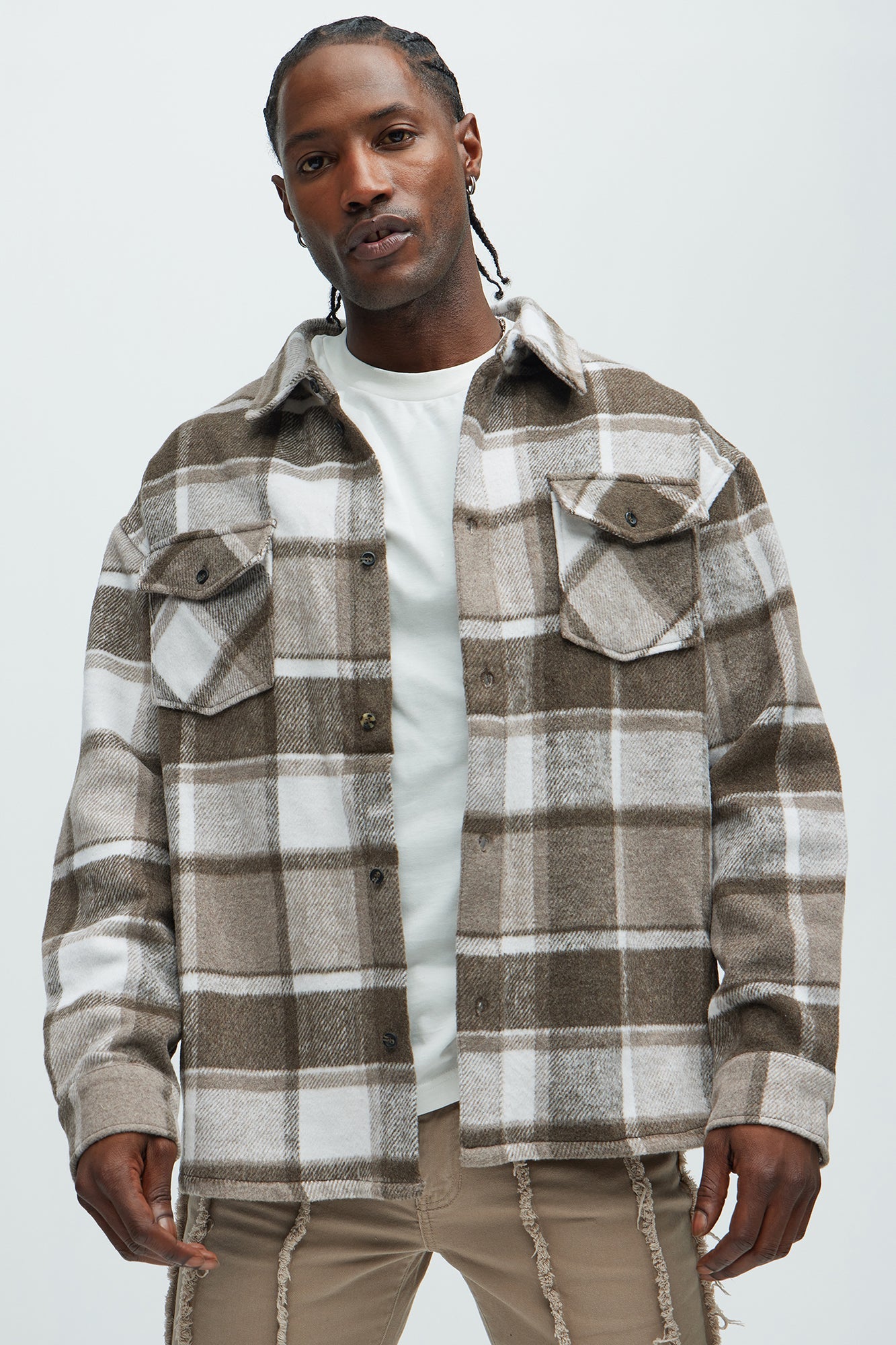 Elan de Paris™ Wanted Plaid Shacket - Brown