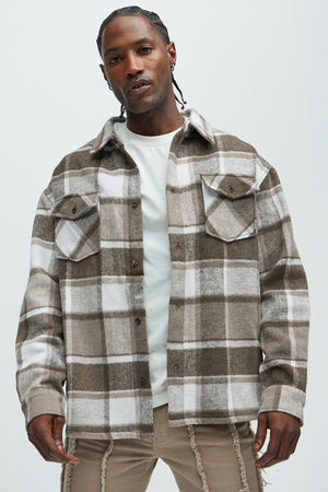 Elan de Paris™ Wanted Plaid Shacket - Brown