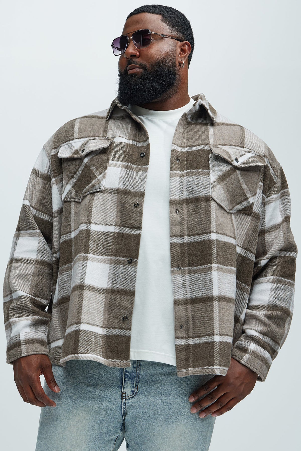 Elan de Paris™ Wanted Plaid Shacket - Brown