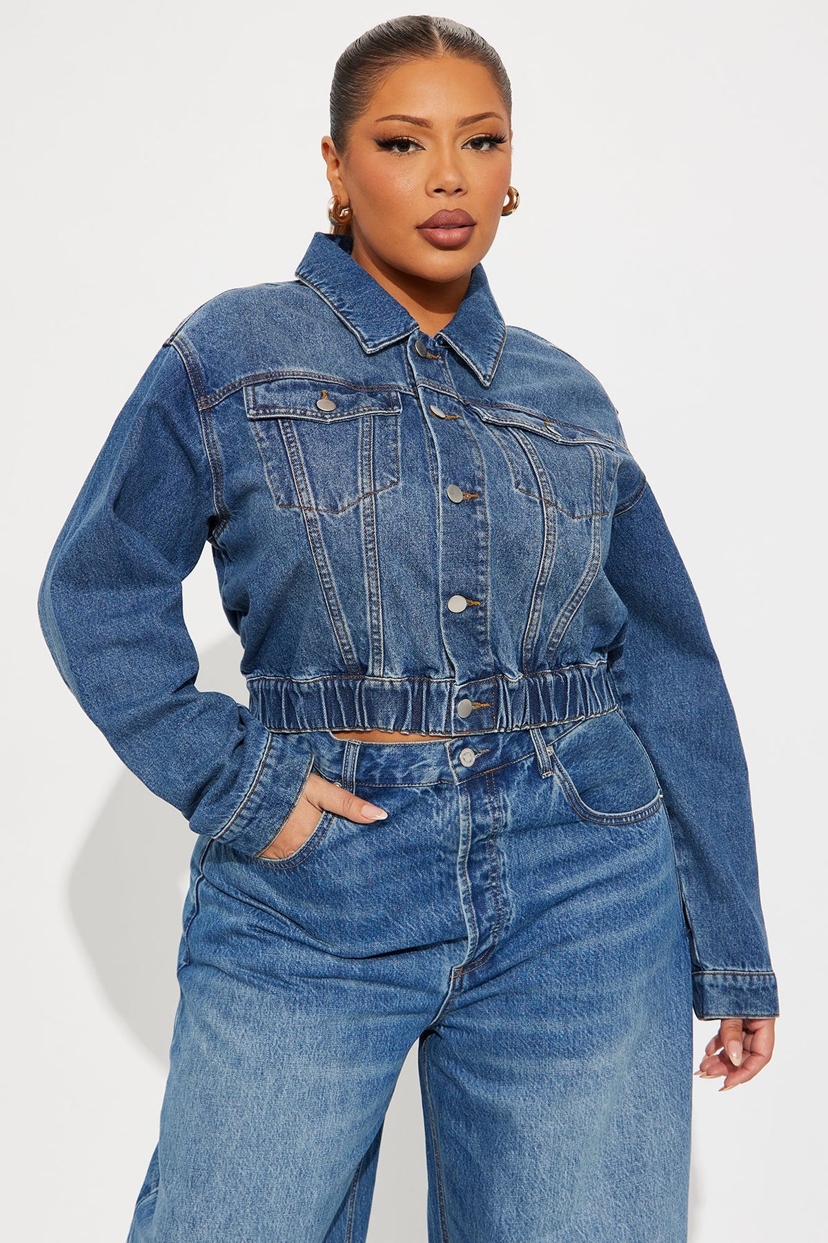 Elan de Paris™ Out Of Time Denim Bomber Jacket - Dark Wash