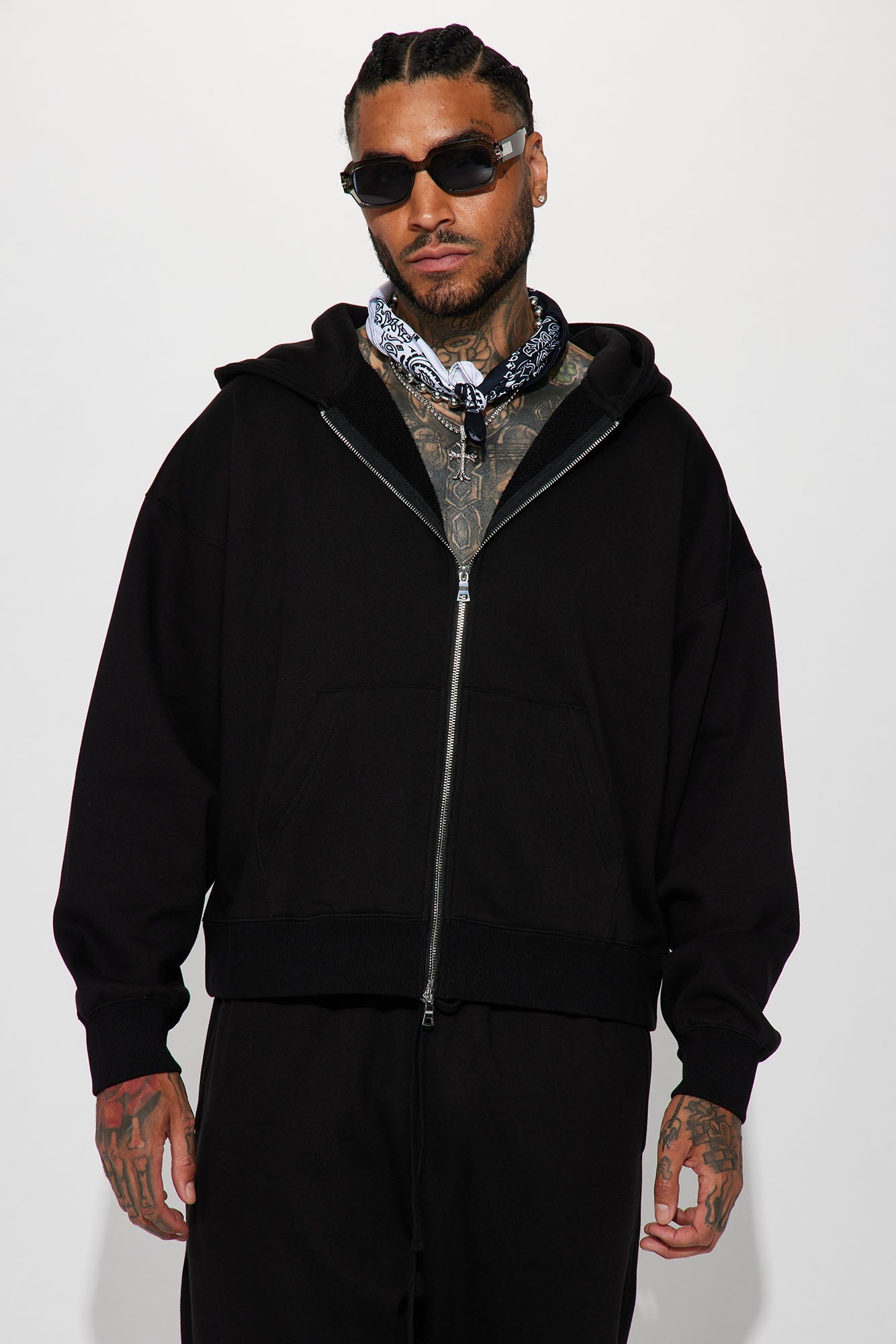 Elan de Paris™ Tyson Oversized Heavyweight Zip Up - Black