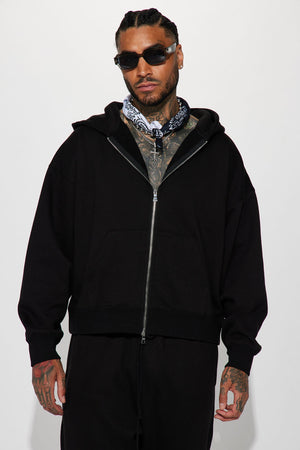 Elan de Paris™ Tyson Oversized Heavyweight Zip Up - Black