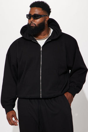 Elan de Paris™ Tyson Oversized Heavyweight Zip Up - Black