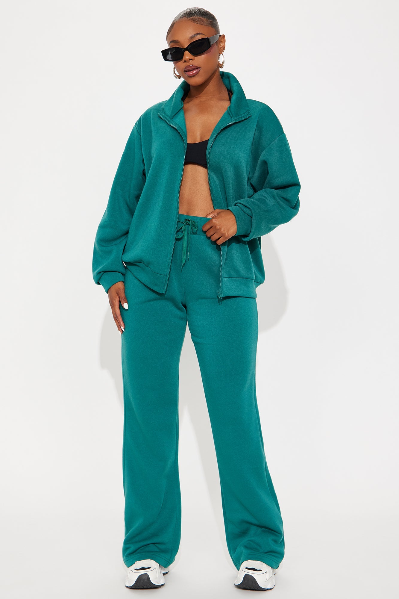 Elan de Paris™ Demi Zip Up Fleece Pant Set - Hunter