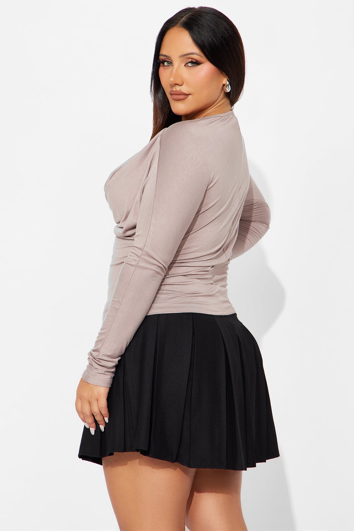 Elan de Paris™ Yesenia Ruched Cowl Neck Top - Mocha