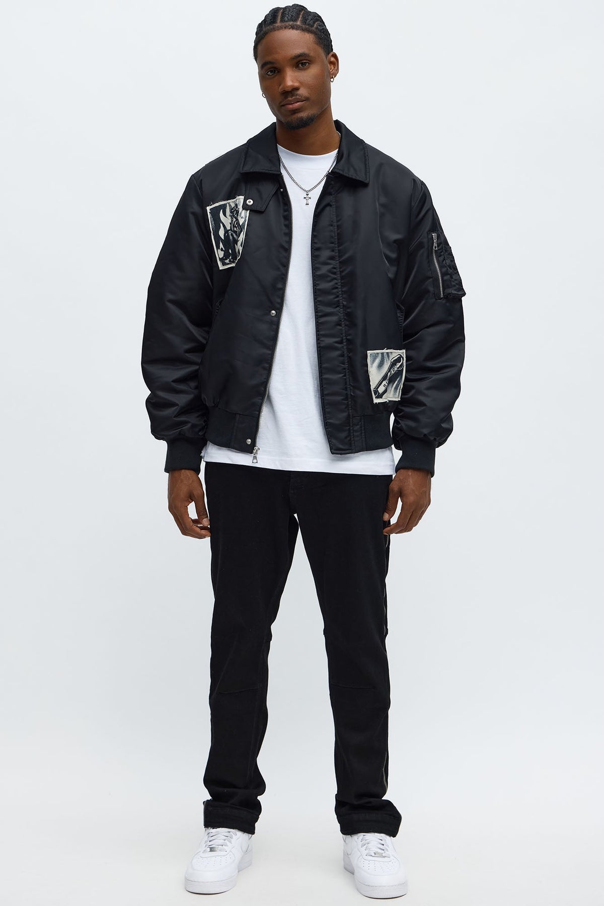 Elan de Paris™ Patch Utility Zip Bomber Jacket - Black