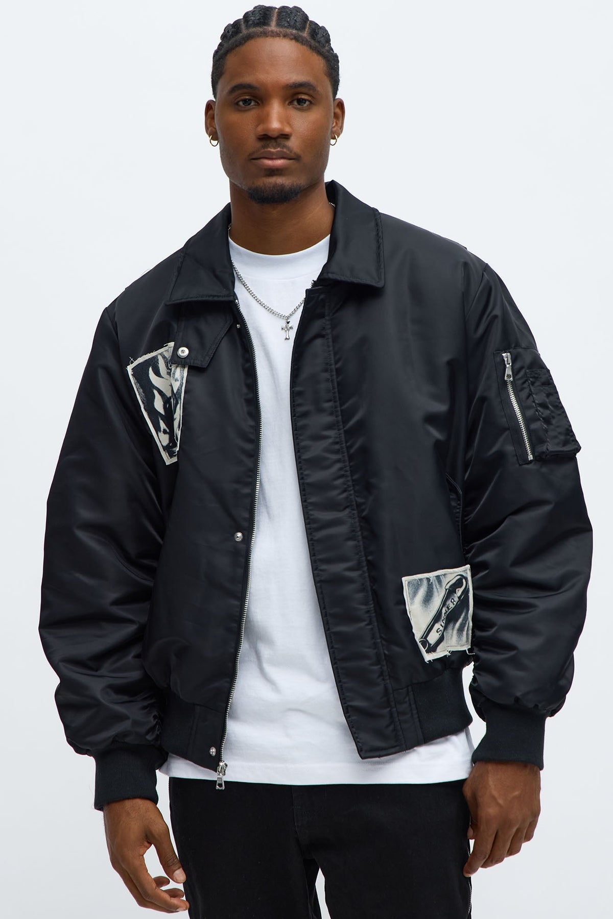 Elan de Paris™ Patch Utility Zip Bomber Jacket - Black