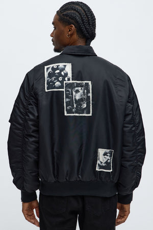Elan de Paris™ Patch Utility Zip Bomber Jacket - Black