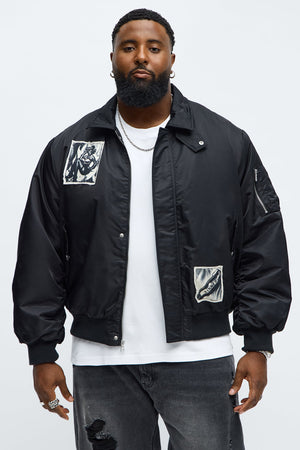 Elan de Paris™ Patch Utility Zip Bomber Jacket - Black