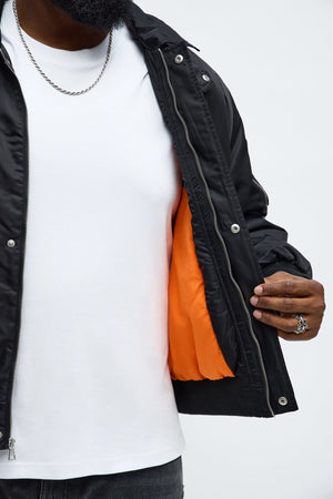 Elan de Paris™ Patch Utility Zip Bomber Jacket - Black