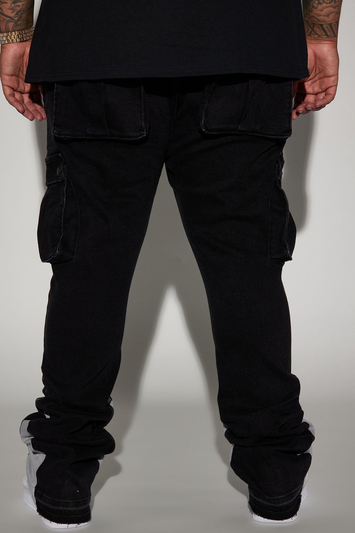 Elan de Paris™ Carried Cargo Stacked Skinny Flared Jeans - Black