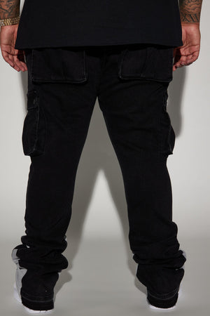 Elan de Paris™ Carried Cargo Stacked Skinny Flared Jeans - Black