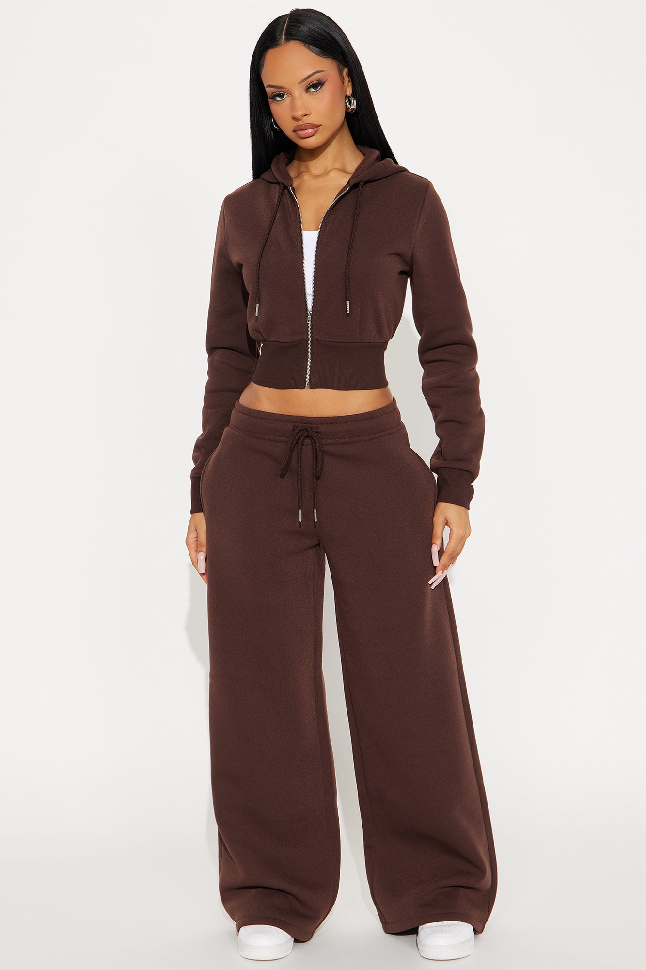 Elan de Paris™ Charlie Fleece Zip Up Pant Set - Chocolate