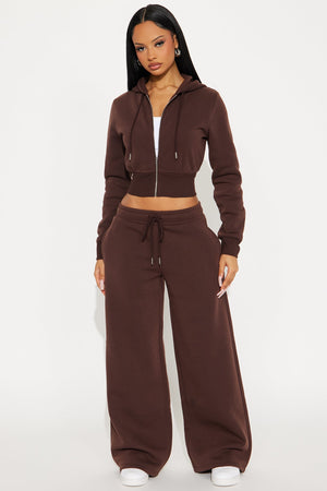 Elan de Paris™ Charlie Fleece Zip Up Pant Set - Chocolate