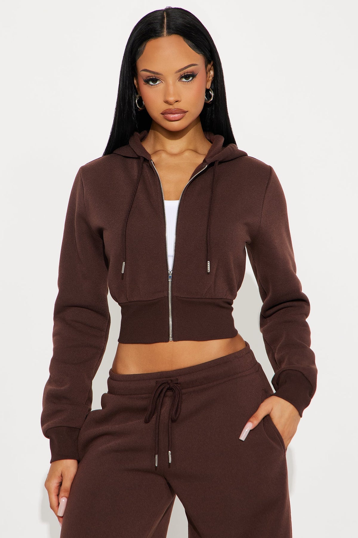 Elan de Paris™ Charlie Fleece Zip Up Pant Set - Chocolate