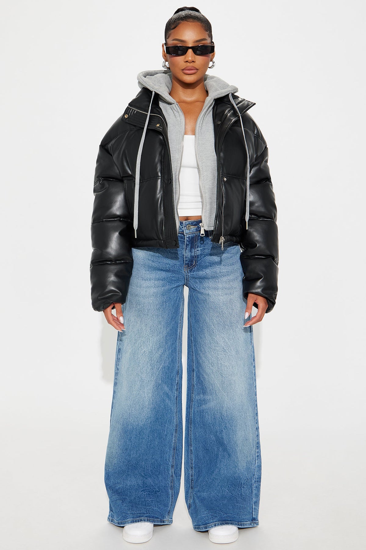 Elan de Paris™ Blake Layered Faux Leather Puffer Jacket - Black/combo