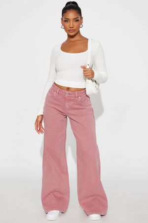 Elan de Paris™ Full Of Love Wide Leg Jeans - Rose