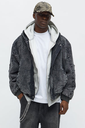 Elan de Paris™ Oversized Padded Hooded Utility Bomber - Charcoal/combo