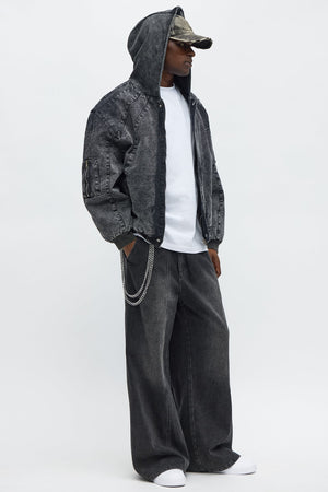 Elan de Paris™ Oversized Padded Hooded Utility Bomber - Charcoal/combo