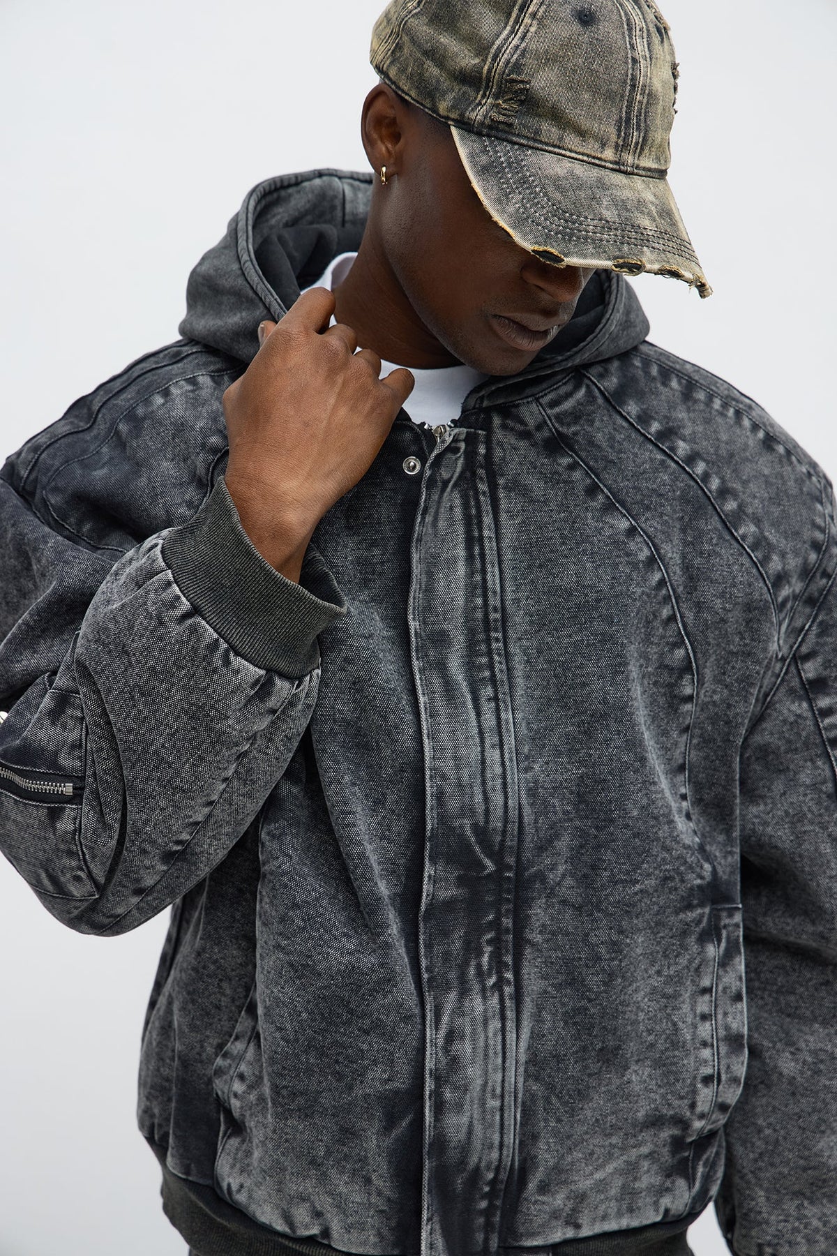 Elan de Paris™ Oversized Padded Hooded Utility Bomber - Charcoal/combo