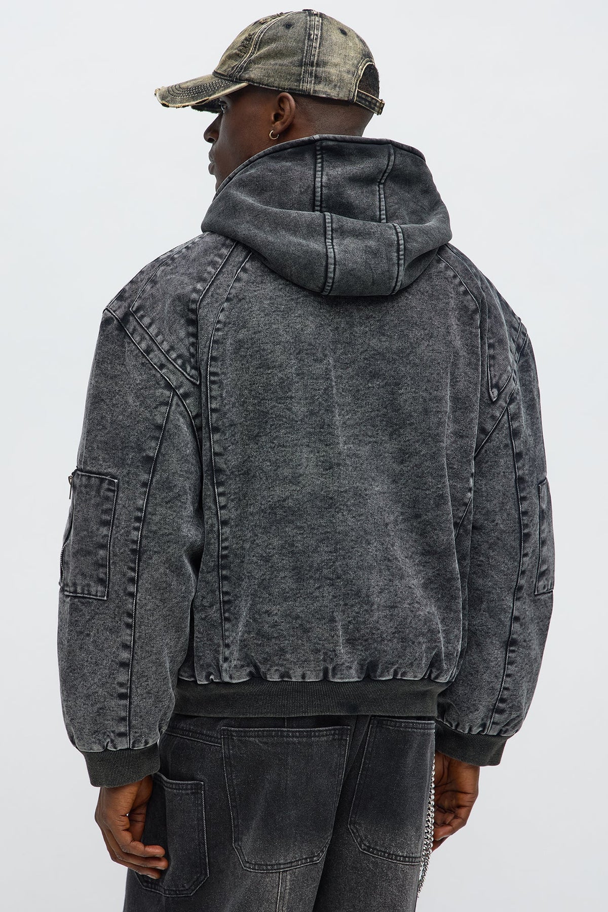 Elan de Paris™ Oversized Padded Hooded Utility Bomber - Charcoal/combo