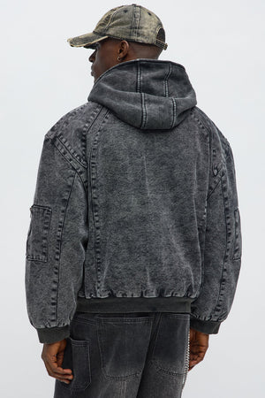 Elan de Paris™ Oversized Padded Hooded Utility Bomber - Charcoal/combo