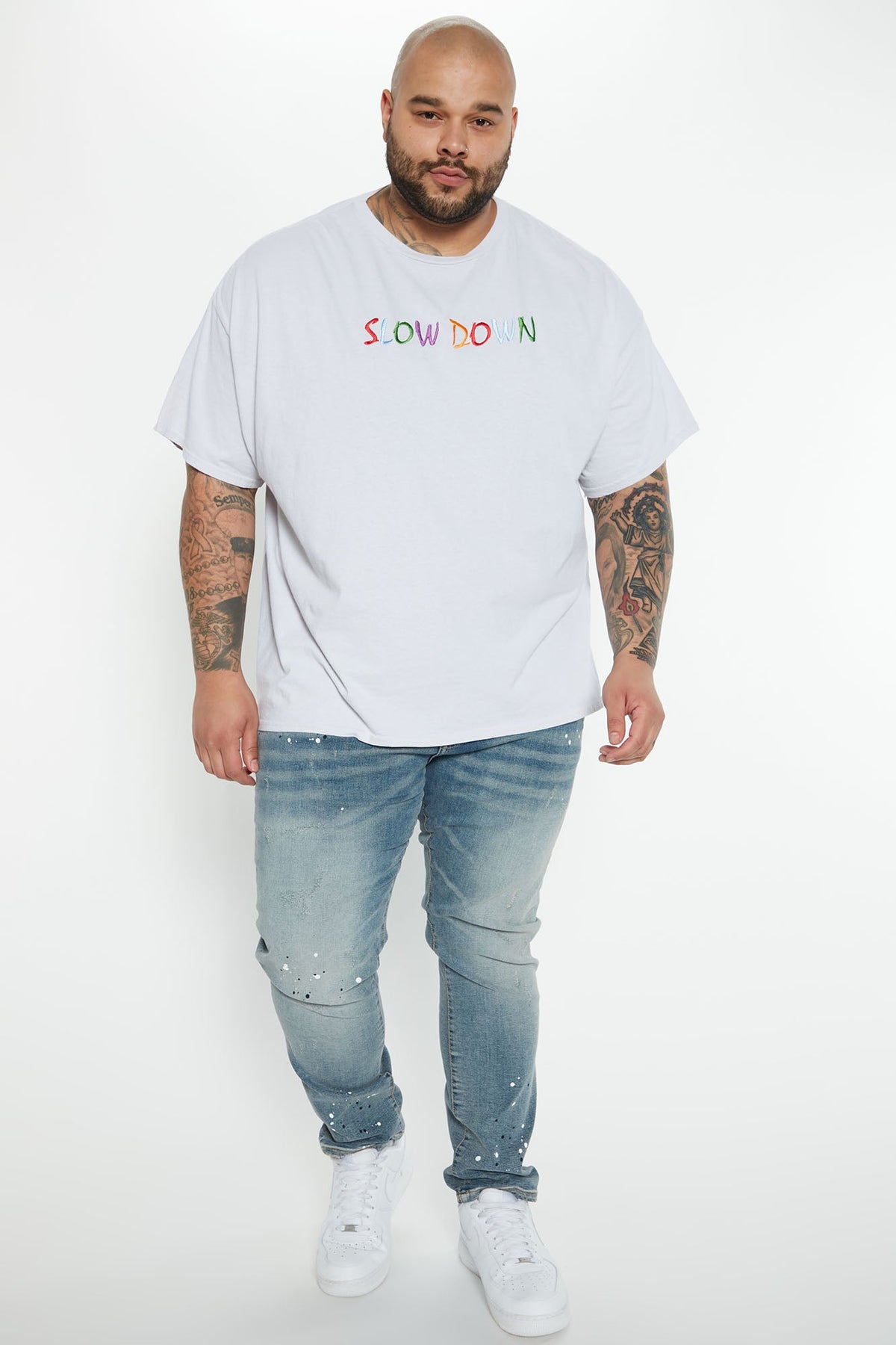 Elan de Paris™ Ripped And Bleach Splatter Slim Jeans - Light Blue Wash