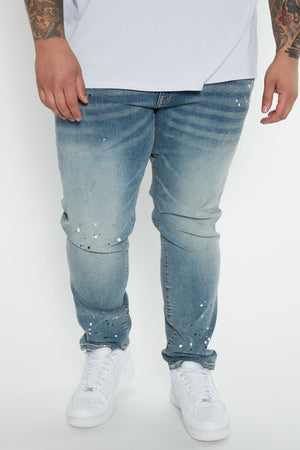 Elan de Paris™ Ripped And Bleach Splatter Slim Jeans - Light Blue Wash
