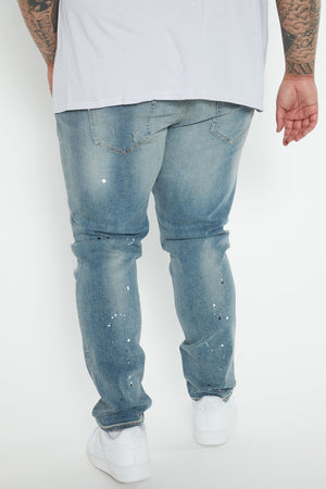 Elan de Paris™ Ripped And Bleach Splatter Slim Jeans - Light Blue Wash